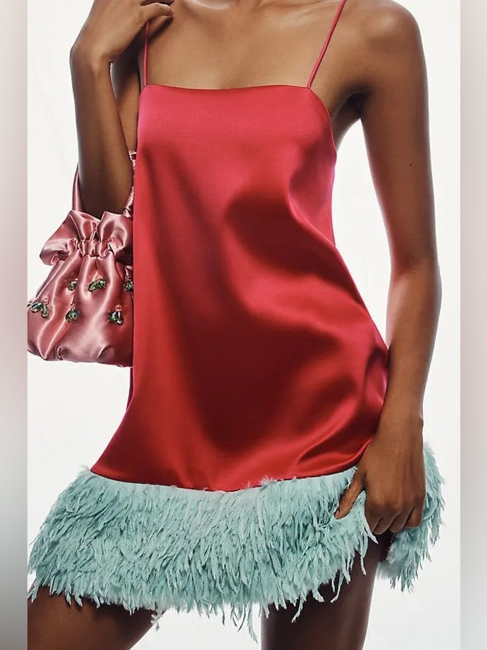 Maeve Faux Feather Hem Shift Dress